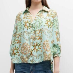 Johnny Was 100% Washable Silk‎ Corbetta Smocked Boho Shirt Blouse - XS